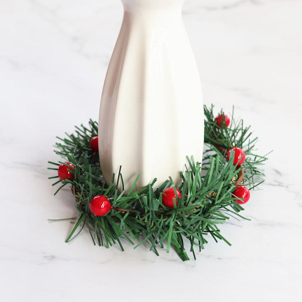 Christmas Candle Rings Wreaths Artificial Norfolk Pine Branches Red Berry Branch Candle Holder Rings Decoration for Centerpieces