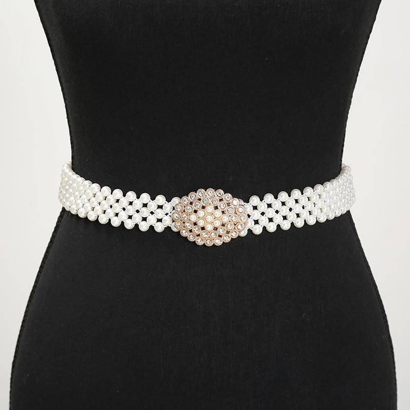 Ladies' Elastic Thin Waistband With Pearl  Waist Chain Simple Korean Style Drawstring Belt Women Apparel Accessories