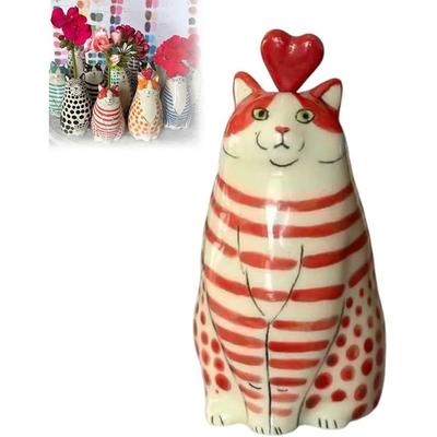 Multicolor Polka Dot Cat Vase Cute Creative Tiny Animal Flower Vase Small Caliber Cartoon Resin Cat Vase Restaurant Centerpiece