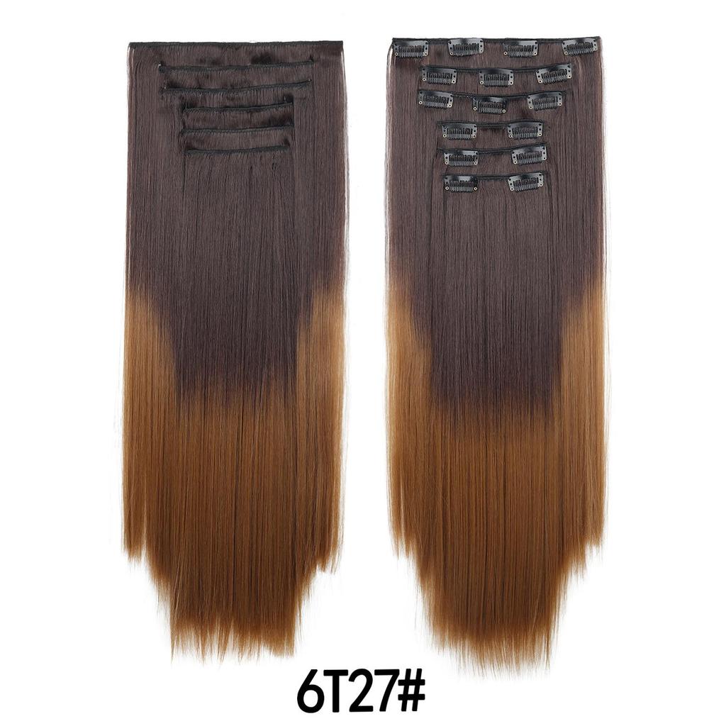 Ensemble de 6 Pièces Postiche Clip In Extensions de Cheveux 24 pouces Long Cheveux Raides Tête Complète Couleur Dégradée Ombrée Aspect Naturel Usage Quotidien