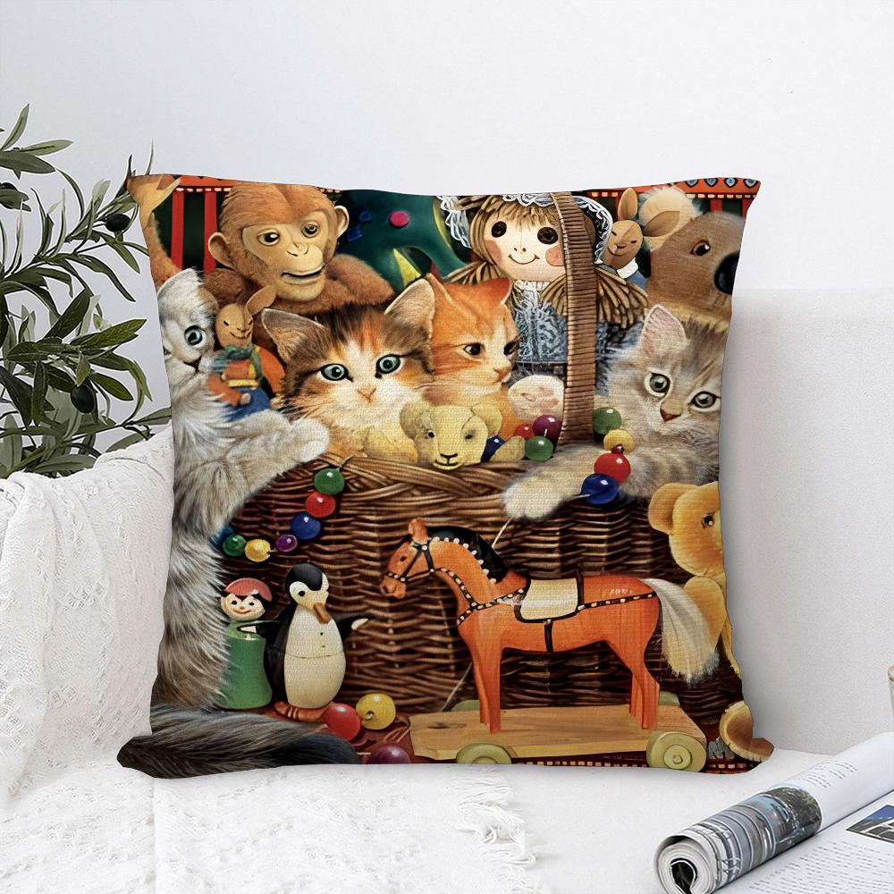 Cat in Library Painting Pillow Case Plush Fabric Soft  Pillowcase Double Sided Print Cushion Cover Household Gifts