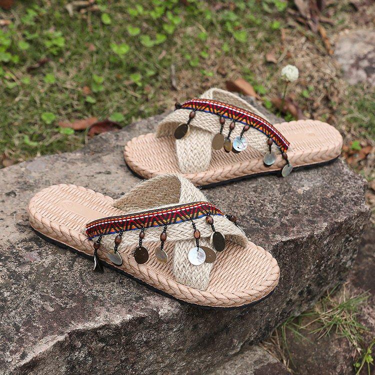 

Плетёные тапочки ручной работы в тайском стиле, женская летняя обувь, лето 2025, новинка лета, этнический стиль для отпуска, крутые тапочки, женский тренд 40 коричневый