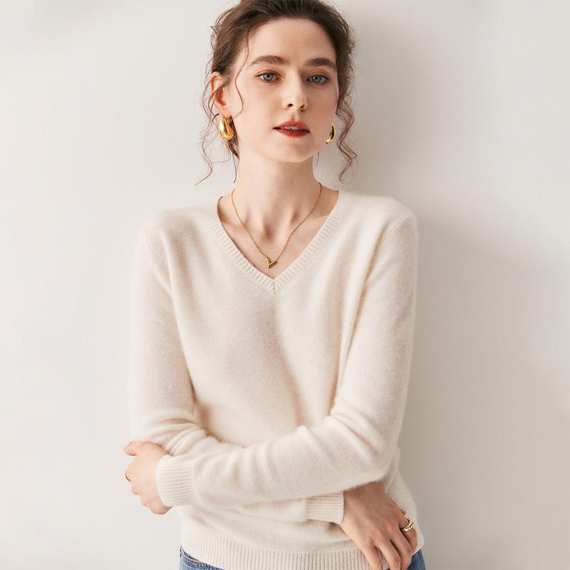 2025 A/W Women's V-Neck Cashmere Sweater - Loose Fit, Versatile Knitted Pullover Top