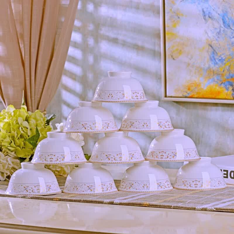 Haoya Jingdezhen Nordic Ceramic High-Foot Rice Bowls - Sun Island (Set of 10)