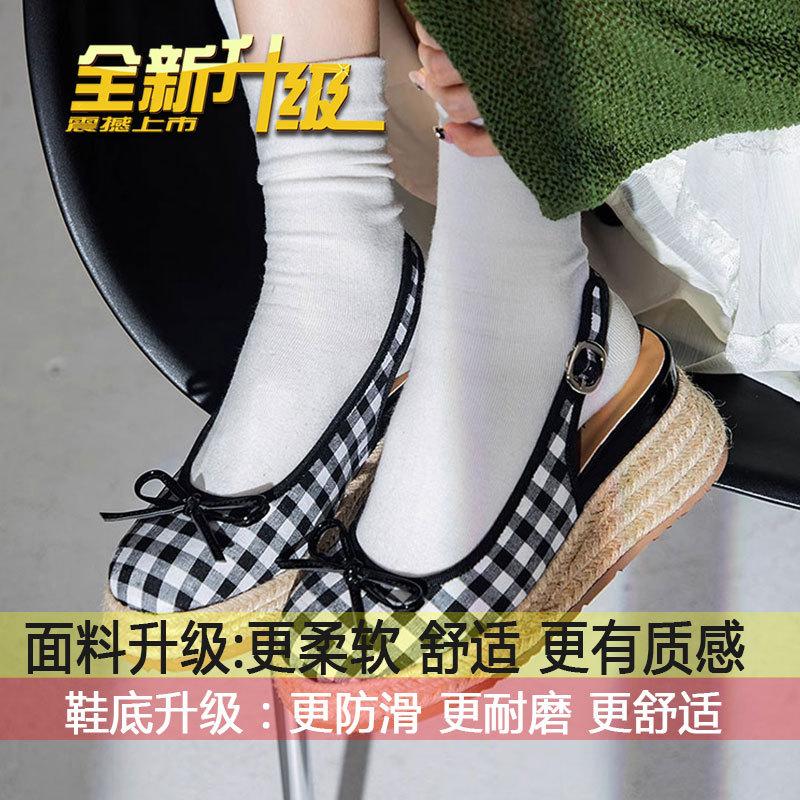 

Plaid slope heel bag head sandals high heel half slippers women s 2025 new summer retro red Mary Jane single shoes 35