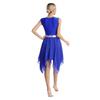 Womens Liturgical Dance Dress Metallic Shiny Cross Sequins Sleeveless Color Block Patchwork Irregular Hem Performance Gown