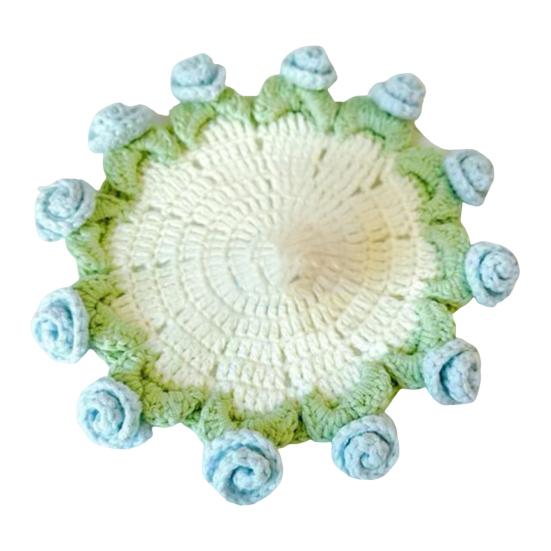 Crochet Rose Bouquet Coaster Heat-resistant DIY Handmade Knitting Flower Coffee Mug Cup Mat Kitchen Countertop Table Desk Decoration