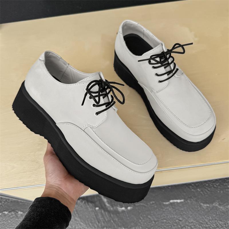 Spring fashion platform heightening shoes Korean version versatile medium heel casual shoes lace-up white men's single shoes 96590-J