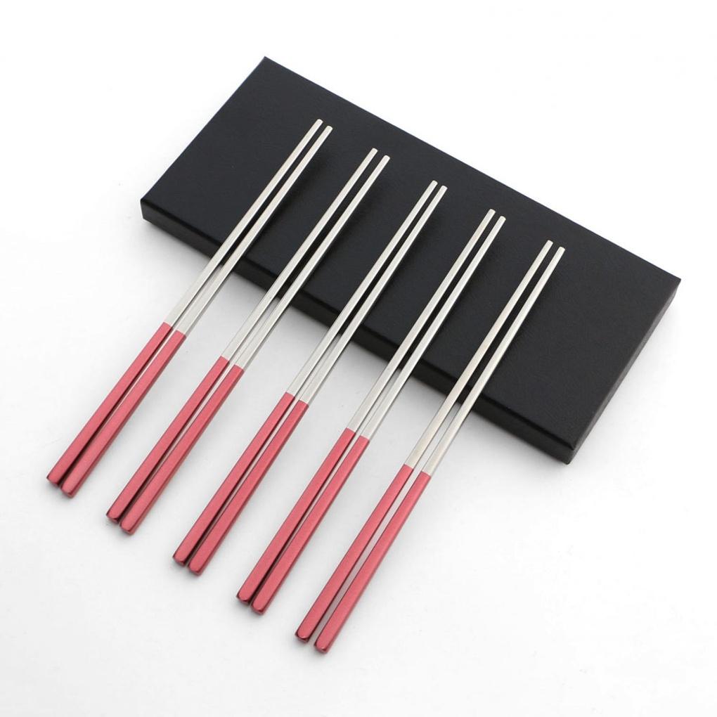 Color Table Chopsticks 5-Piece Set Stainless Steel Housewarming Gift Pink