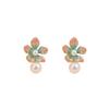 Pink Green Flower Dangle Earrings Imitation Pearl Ball Pendants Lovely Cute Plant Element Enamel Colorful Hanging Earrings