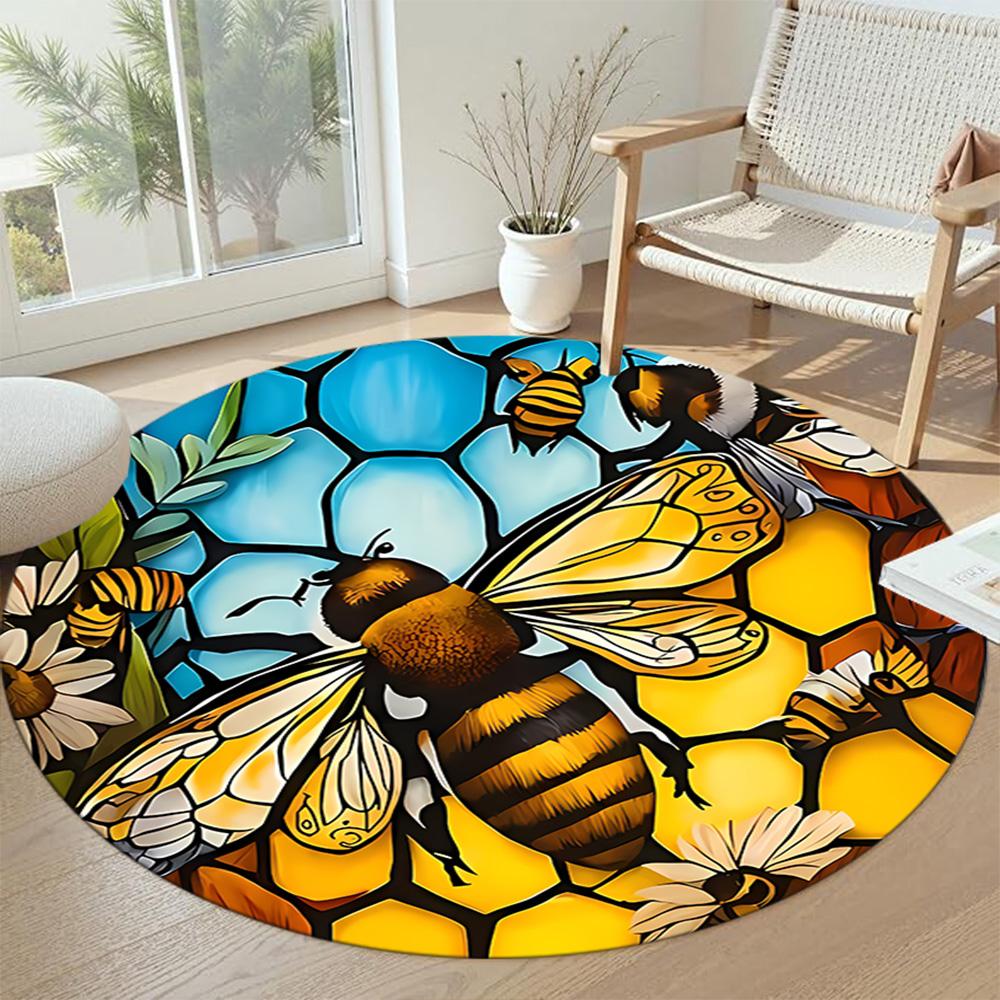 Bee Round Carpet Suitable for Dormitory Study room Balcony Game Room Anti-slip Round Rug Office home decor Wedding Party Gift