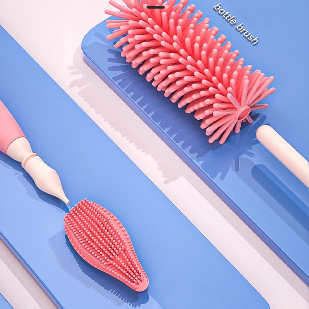 3-piece Silicone Bottle Brush 360° Rotating Baby Nipple Brush Bottle Brush Brush Bottle Cleaning Brush Set