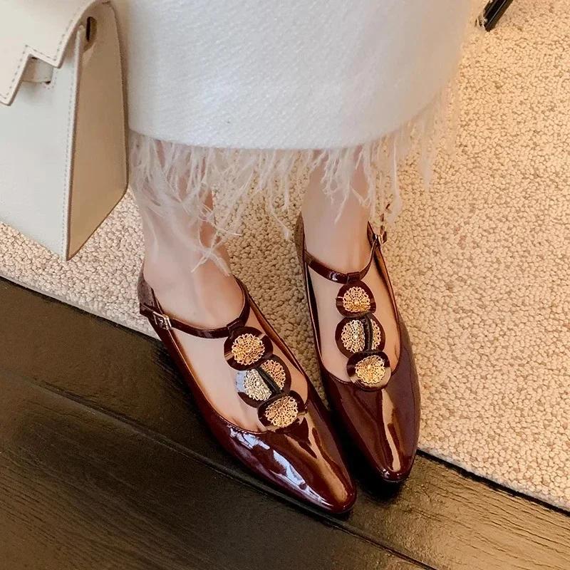 Luxury Rome Shoes Women Elegant Shallow Shoes Summer New Pointed Toe Retro Shoes Designer Dress Walking Flats Mujer Zapatillas