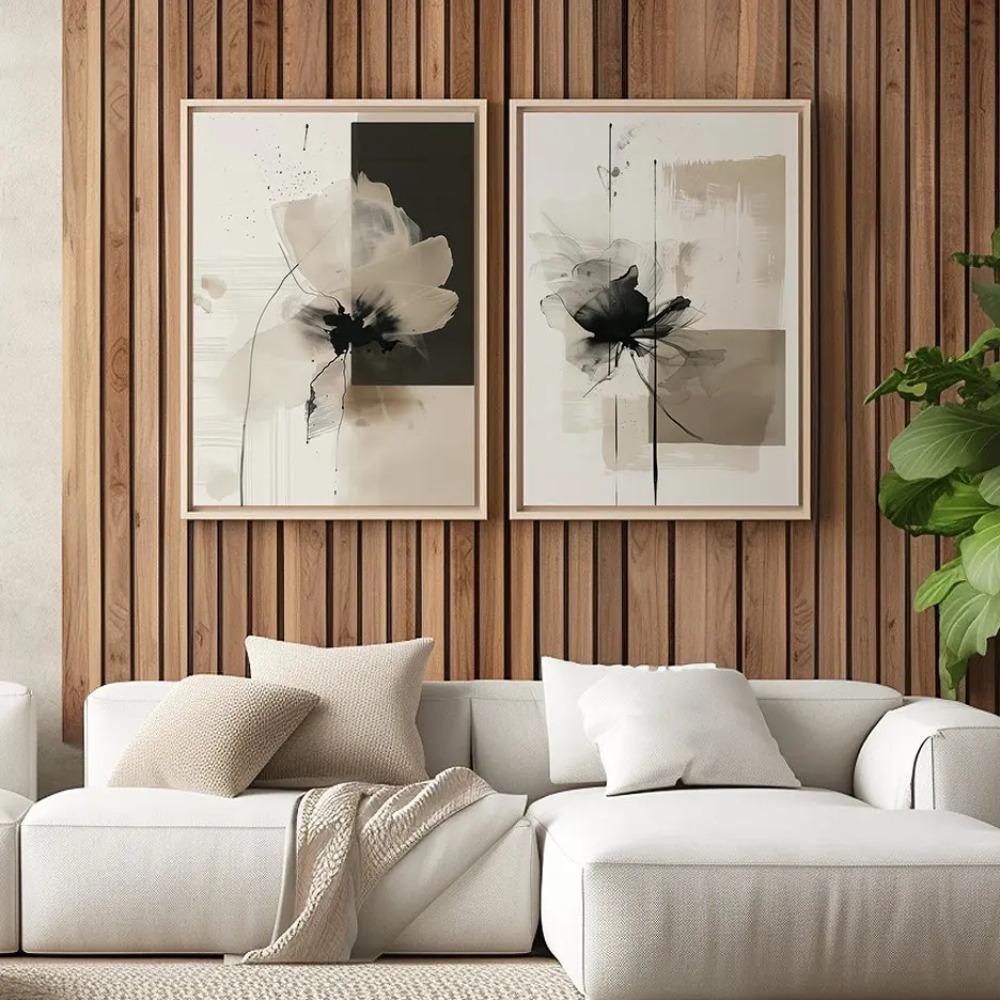 Abstract Vintage Minimalist Flower Poster Beige Black Botanical Canvas Painting Print Wall Art Decorative For Living Room Decor