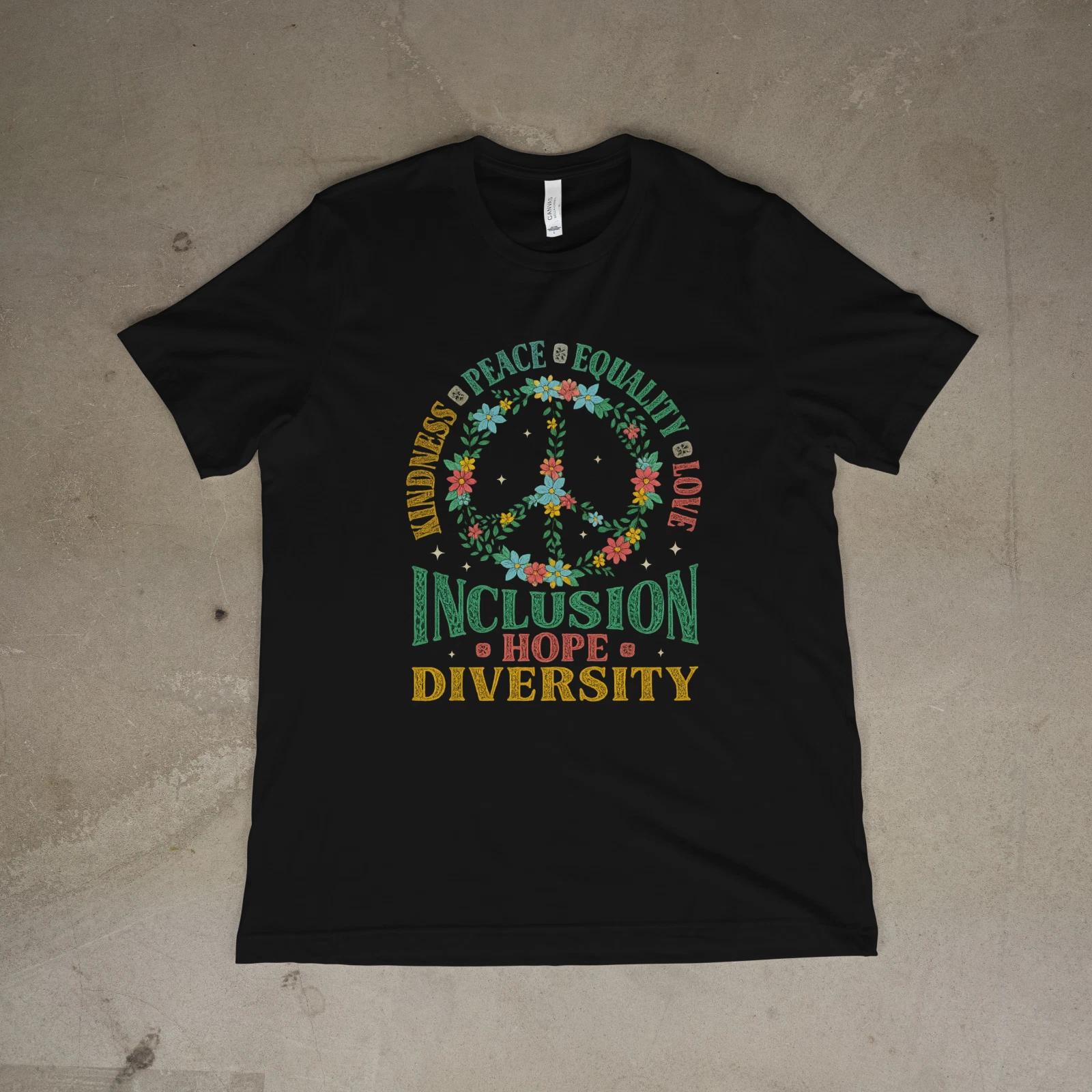 Kindness Peace Equality Love Inclusion Hope Diversity Floral Peace T-Shirt XXL
