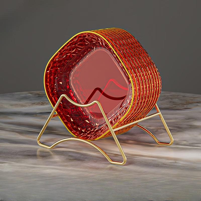 Wuhe Festive Red Desktop Bone Dish Set with Iron Stand