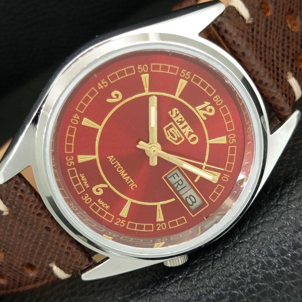 JAPAN VINTAGE REFURBISHED SEIKO 5 AUTOMATIC 7009A MENS RED DIAL WATCH A446628-1