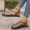 Women's Sandals Summer New Round Head Baotou Hollow Metal Buckle Soft Sole Non-slip Flat Shoes