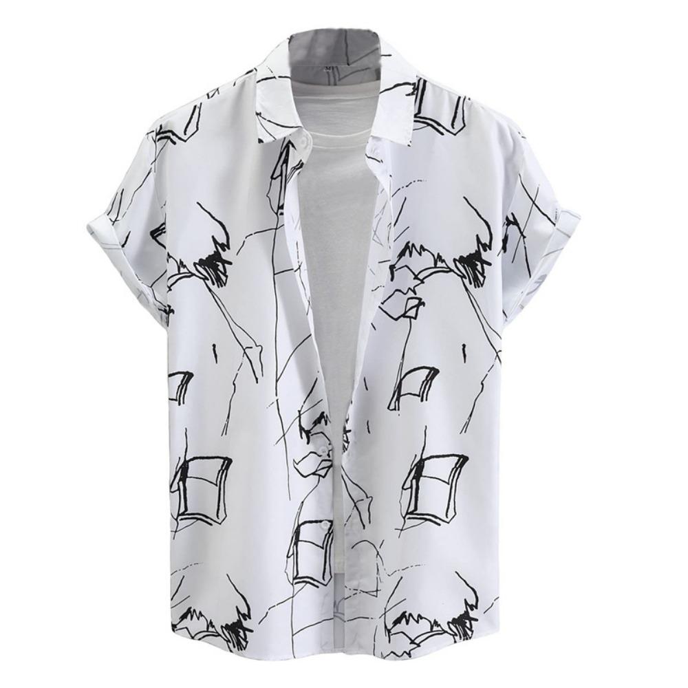Retro Hawaiian Flower Shirt For Men Summer 3d Print Plants Leaves Short Sleeves Button Down Shirts Beach Tops Blouse Clothes