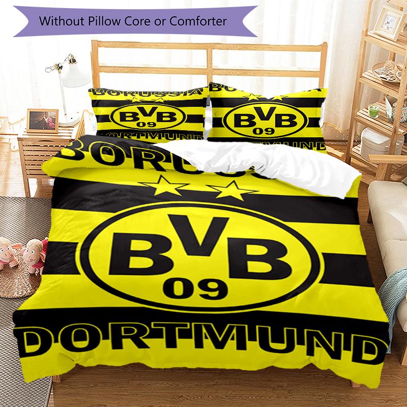 3pcs Borussia Dortmund Bedding Set Duvet Cover Closure Includes 1 Duvet Cover & 2 Pillowcases, Soft and Comfortable for All Seasons.