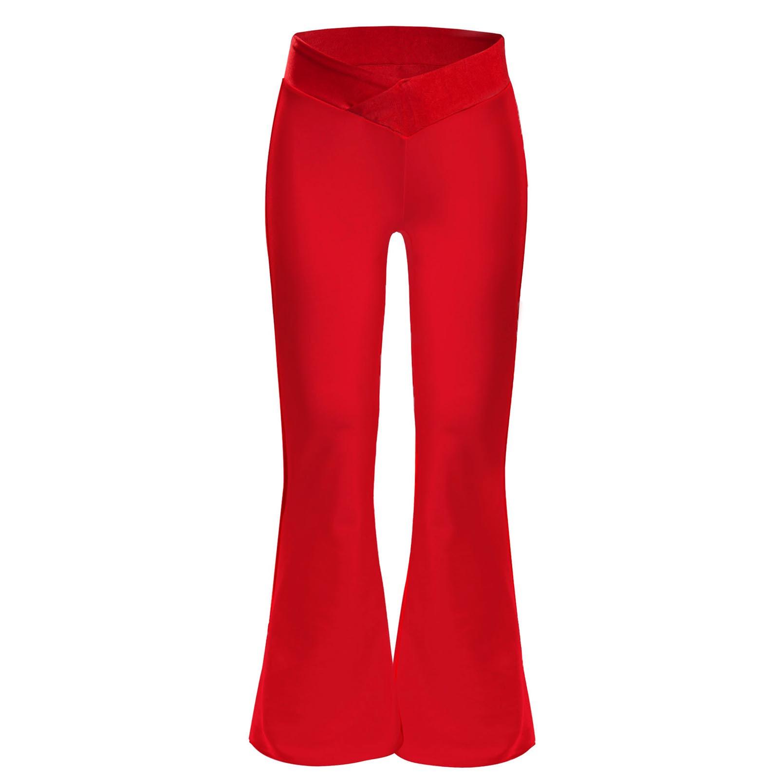 

Girls Cheerleading Dance Pants Flared Bell Bottom Design with V Front Elastic Waistband Comfortable Color Block Trousers 5-6 Years червоний