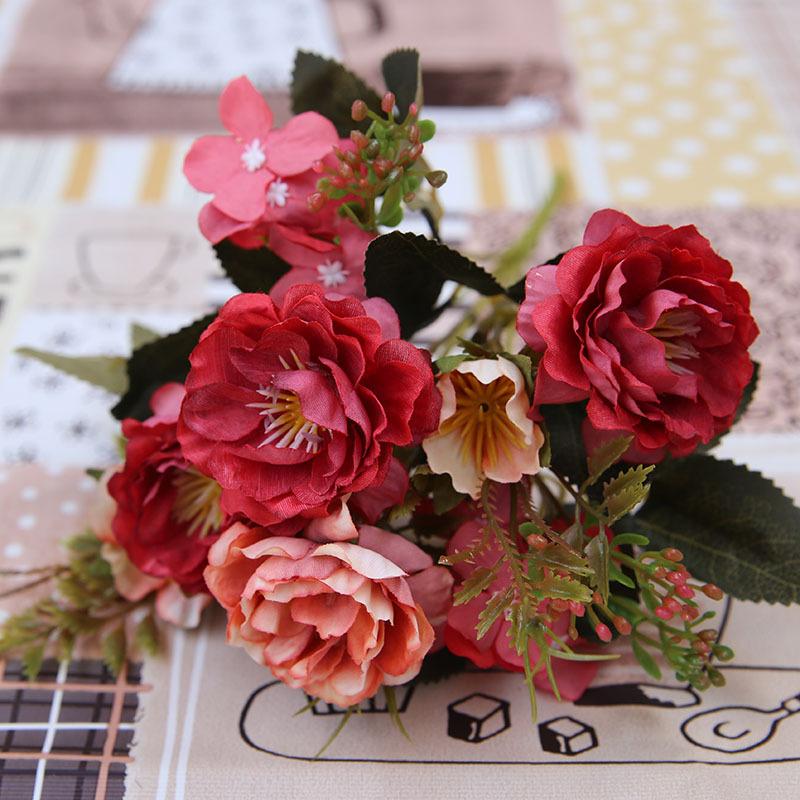 Artificial Peony Rose Flower Vintage Silk Fake Flower Bouquet Wedding Decor Home