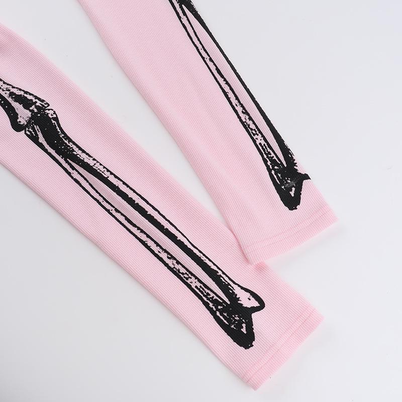 AltGoth Dark Goth Hotsweet Jumpsuit Damen Y2k E-Girl Totenkopf Print Langarm O-Ausschnitt Hohe Taille Strampler Punk Grunge Indie Kleidung