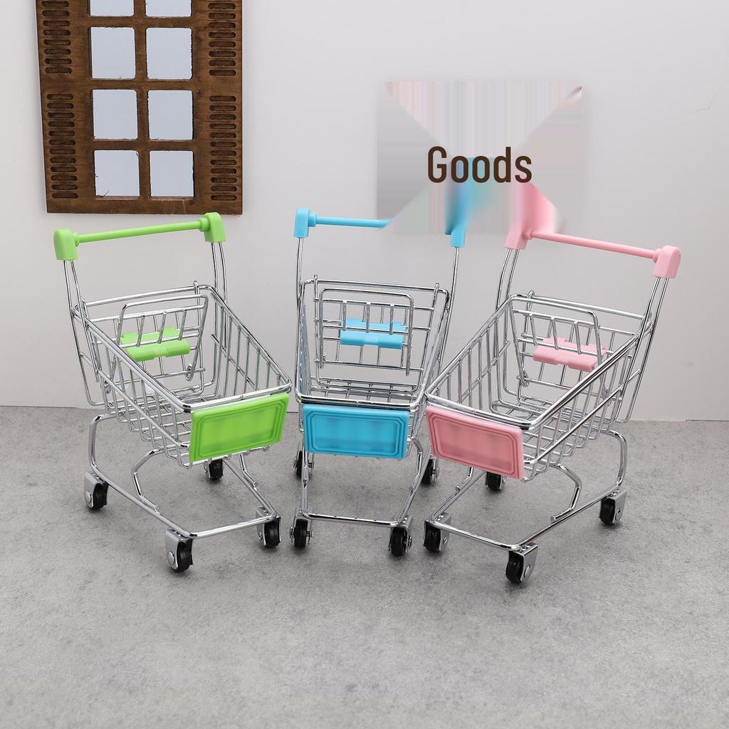 Mini Realistic Supermarket Shopping Cart & Play Food Set for Kids
