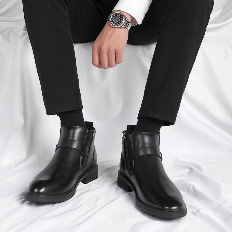 2024 Men's Shoes High Top British Motorcycle Leather Boots Men Thick Sole Trend Chelsea Boots Mens Casual Shoes platform boots