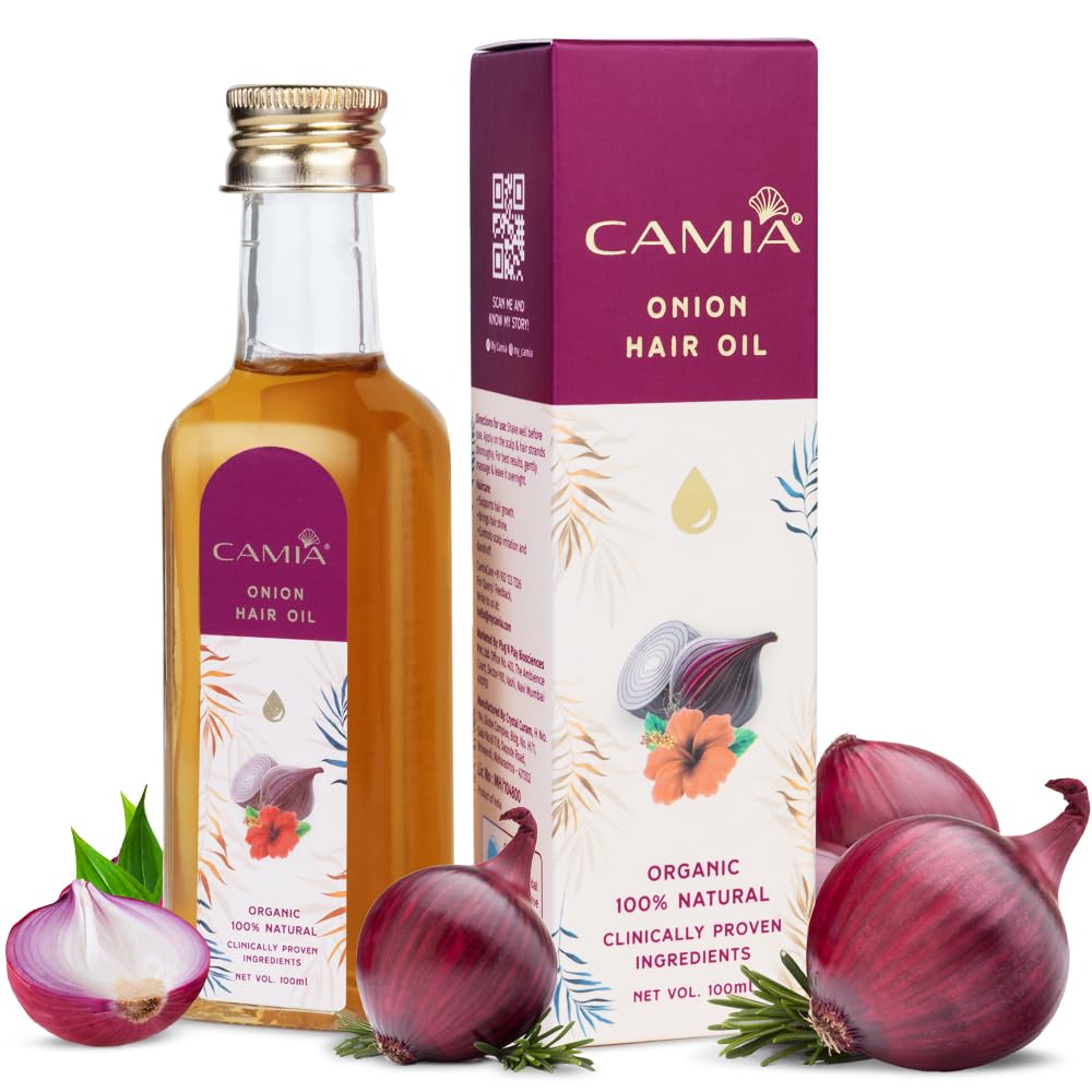 CAMIA Organic Onion Hair Oil with 5 Natural Hair Growth Boosters|Nourishes Scalp, Strengthens Roots, Arrests Hairfall & Breakage|Repairs Damaged Ha