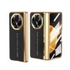 Luxe Leer Verguld Frame Scharnierende Gehard Glas Beschermfolie Hoesje voor Honor Magic V6 V 5 Magic V3 All-inclusive Cover