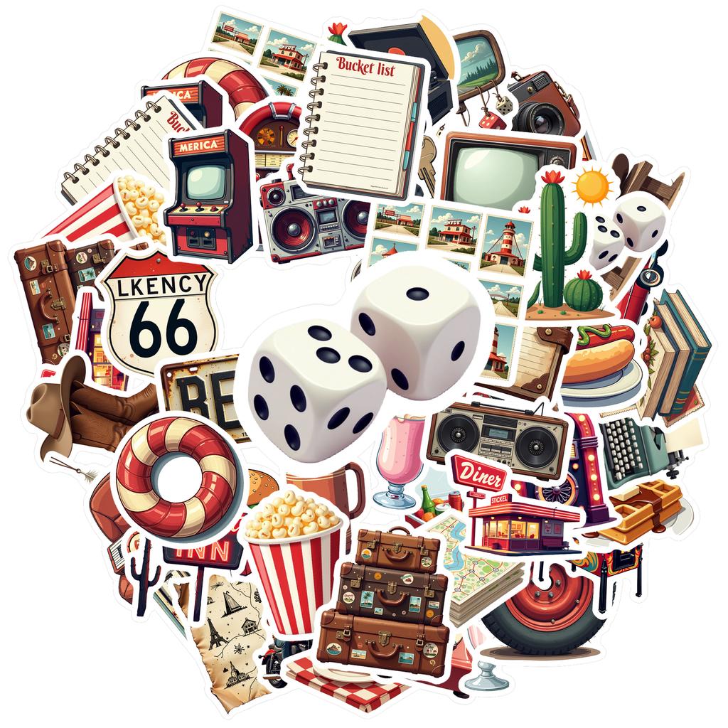 35-70pcs Retro Travel Lifestyle Stickers Aesthetic Decals For Laptop Phone Fridge Luggage Water Bottle Stationery Stickers