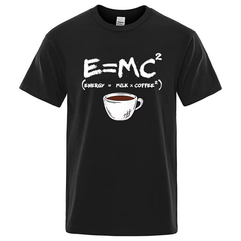 Vintage Washed Energy=Milk+Coffee Funny Humor Novelty Funny Quote Graphic Oversized T-shirt Men Printed Tee Summer Casual Fashion Clothing Unisex