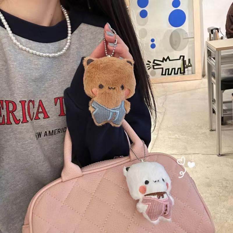 Cute Bubu Dudu Plush Keychains Soft Fluffy White & Brown Teddy Bear Bag Charm, Kawaii Stuffed Animal Pendant for Backpacks
