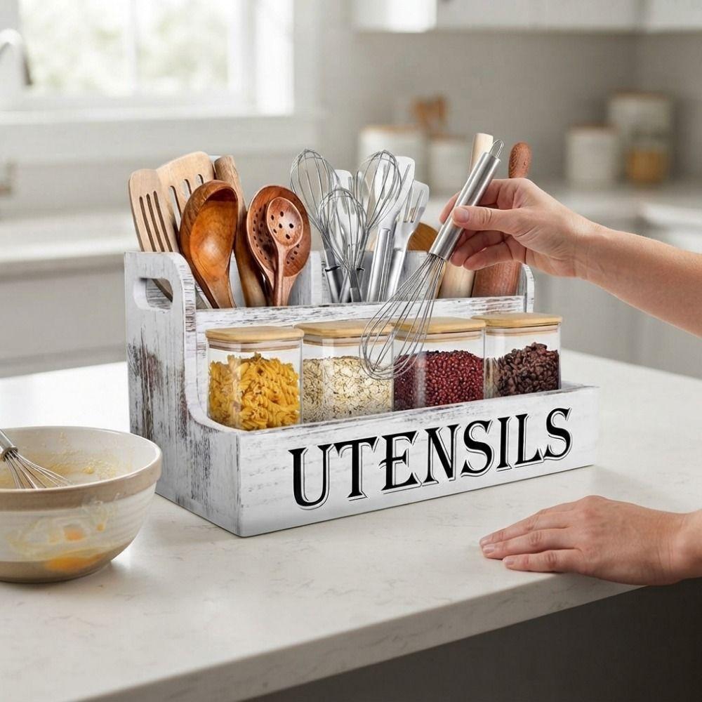 Space Saving Kitchen Utensil Holder Wooden Cutlery Storage Box Silverware Holder  Dining Room