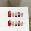 Women Press‑On Nails Pure‑Handmade Autumn Winter Burgundy New Year Rhinestone Sparkle False Nail Patches
