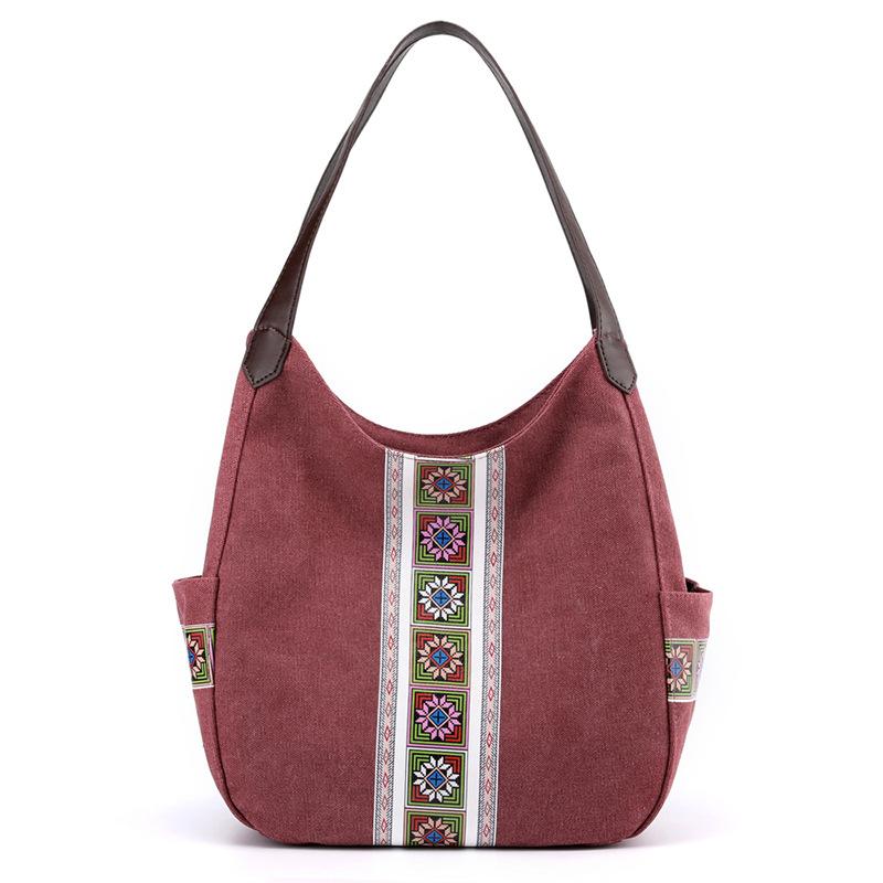 Bolso de lona para mujer, bandolera de mano, estampado étnico, moderno y sencillo, multicapa, informal, para compras.