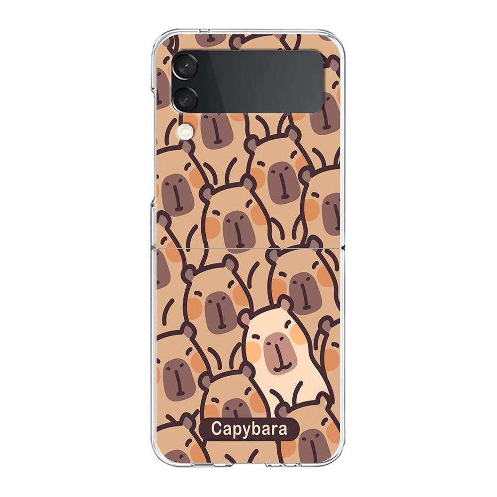 Cartoon Capybara Hard PC Phone Case For Samsung Galaxy Z Flip 5 4 3 Transparent Cover For Galaxy Z Flip 6 Foldable Shockproof