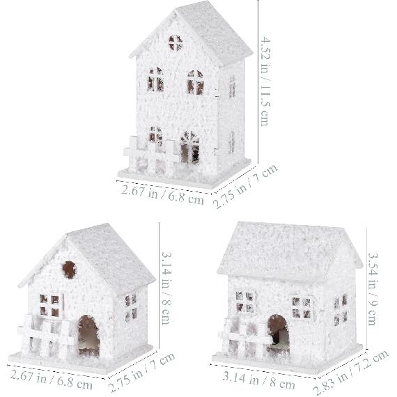 Cabilock 3pcs Christmas Village Houses Sets: Glowing Christmas Village Accessories Led Lighted Diy Christmas Sets Christmas Figurines House White