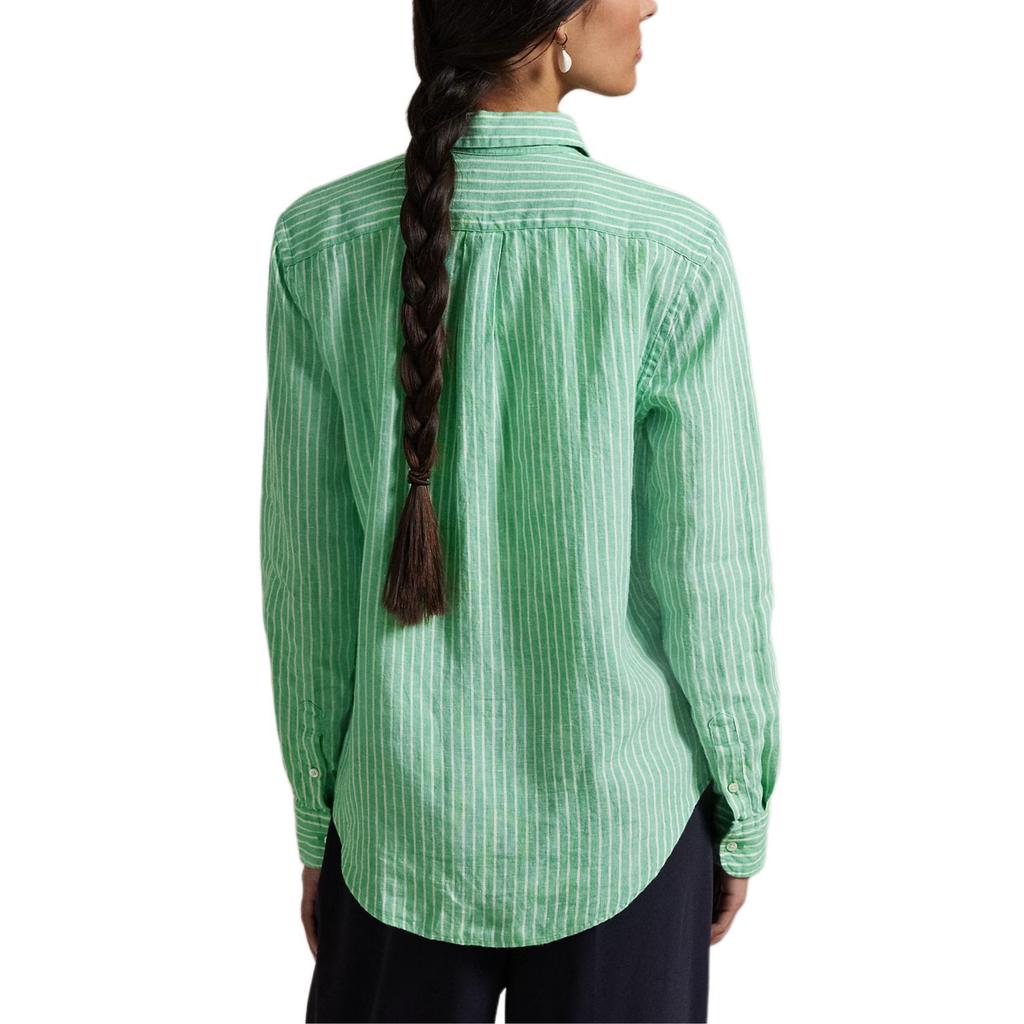 Polo Ralph Lauren Striped Long Sleeve Button Down Shirt Women shirts Green 211968222-001