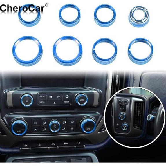 8X Center Console Radio AC Knobs Switch Button Trim for 2014-18 Chevy Silverado