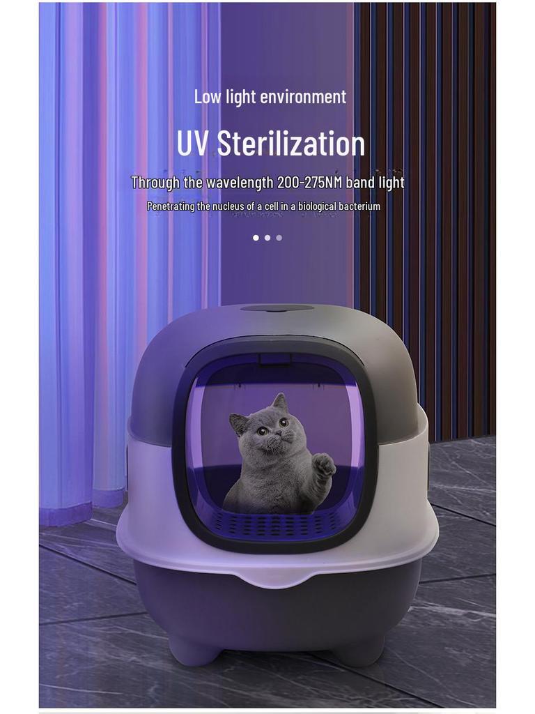 Fully Enclosed Extra-Large Cat Litter Box with UV Sterilization and Deodorizing Flip Cover