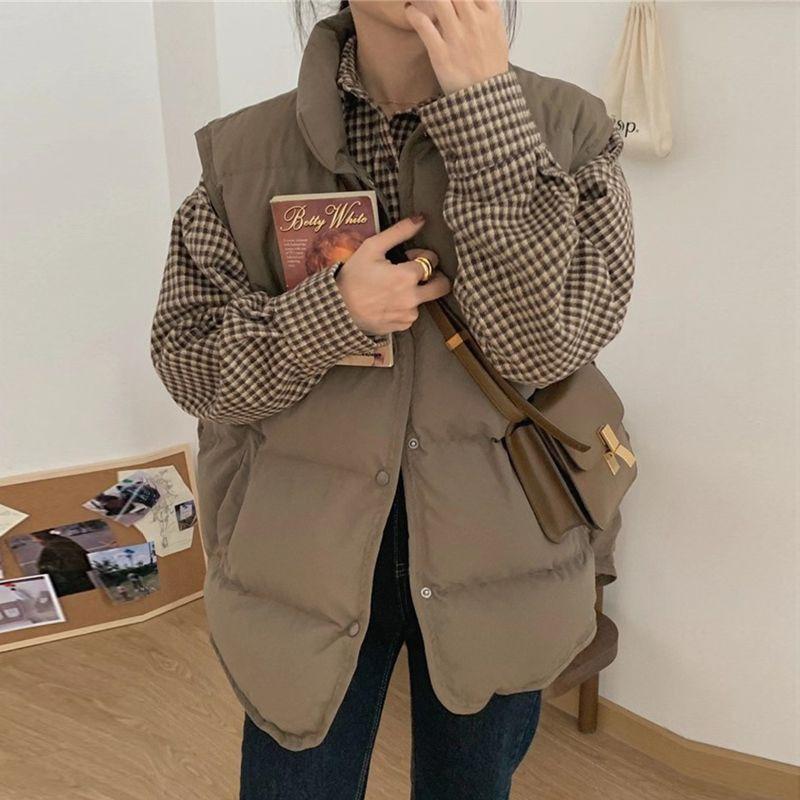 Down Cotton Vest Women's Short Autumn and Winter New Student Korean Style Loose Waistcoat Outer Vest Vest Jacket