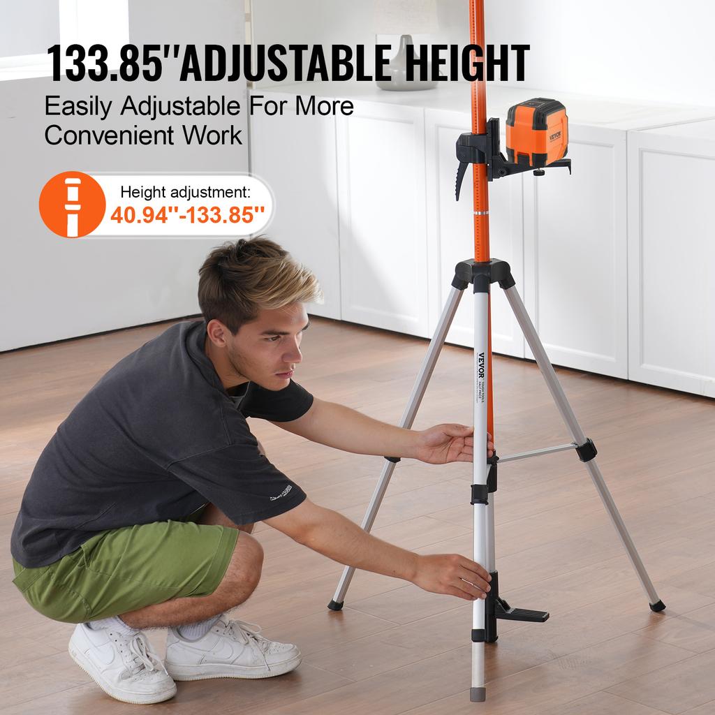 SucceBuy Laser Level Tripod 1/4"-20 & 5/8"-11 Thread Mount 40.94-133.85in Height Adjustment with Level Bubble & Heavy-duty Stand