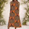 Women Plus Size Round Neck Sleeveless Leopard Pumpkin Printed Orange A Line Dress With Side Pockets