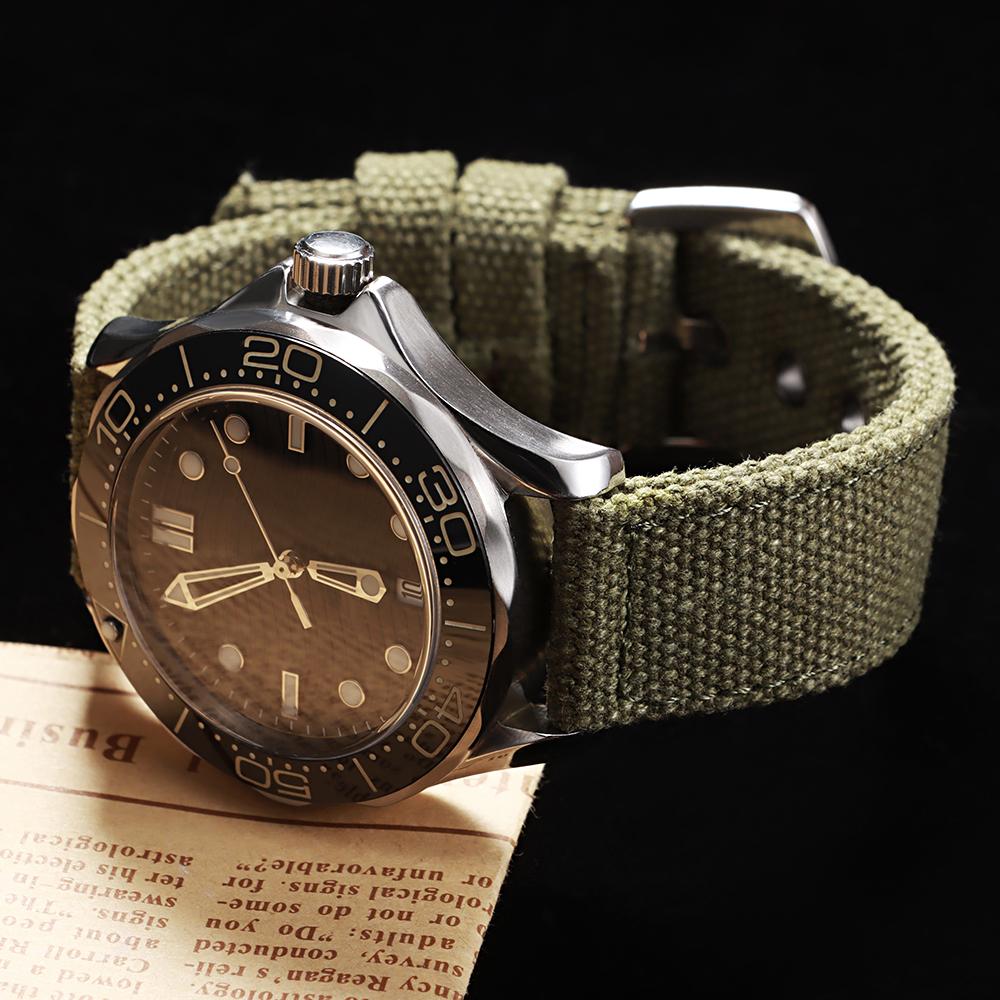 20 22 24mm Double Canvas Thickened Nylon Watchband Vintage Military Watch Bracelet Men Wear-Resistant Denim Strap Black Green