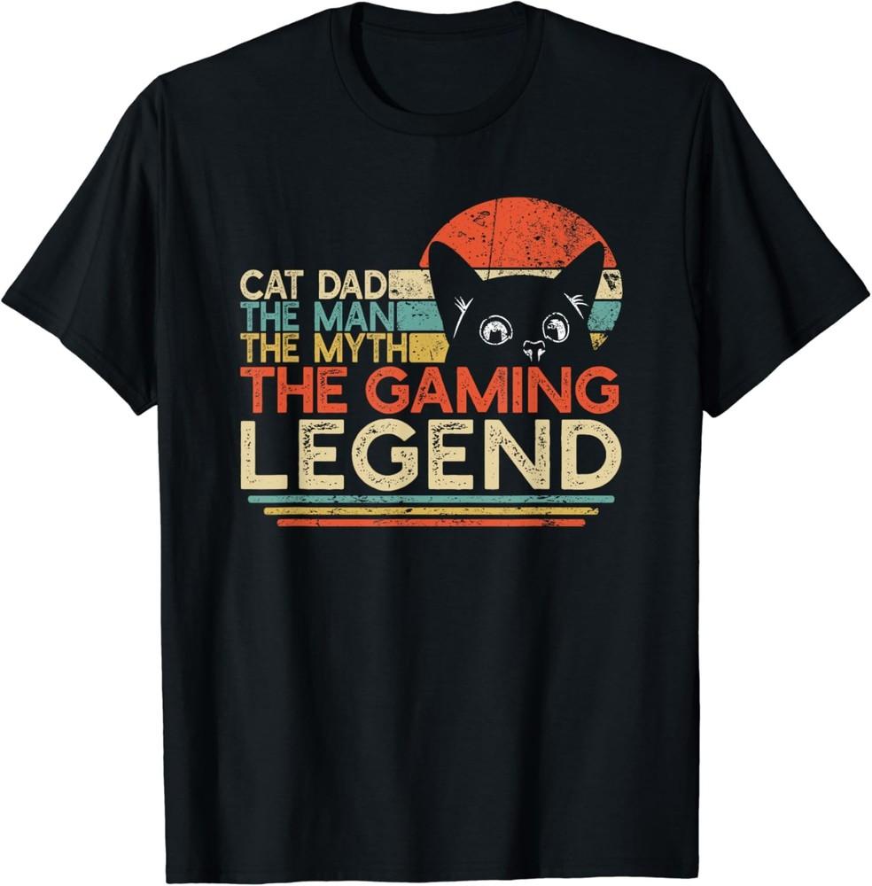 Mens Video Game Player Cat Dad Man Myth Gaming Legend Gamer T-Shirt Unisex T-Shirt M