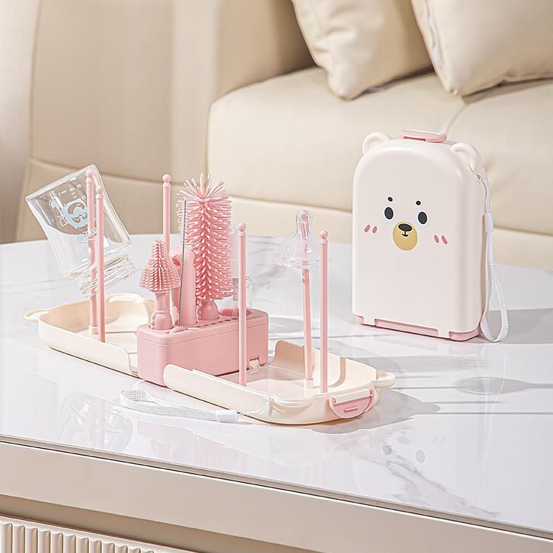 

New Travel Baby Bottle Brush Set - Newborn Safe Silicone Cleaning Brushes with Storage Box for Bottles, Nipples & Acssories