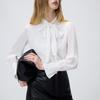 Langzi Women's White Tie-Neck Long Sleeve Blouse