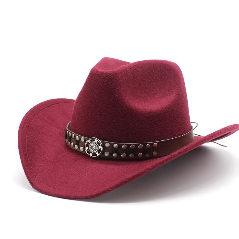High-End Metal Belt Brown Western Cowboy Hat Woolen Felt Hat Men'S And Women'S Top Hat Outdoor Riding